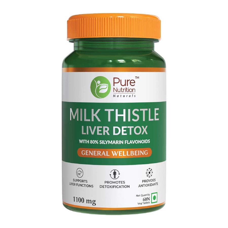 Pure Nutrition Milk Thistle Liver Detox With Silymarin, N-Acetyl L-Cysteine (Nac), Curcumin Extract, Amla Vitamin C For Liver Detoxification And Complete Liver Care 60 Veg Tablets - Nutrition and Fitness Supplements | Buy online on ZillyBuy