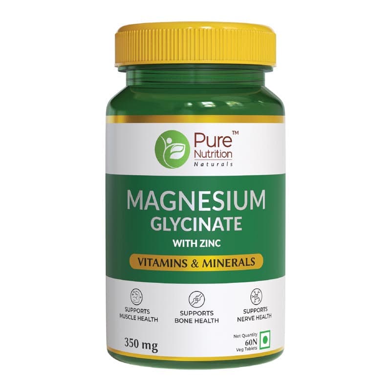 Pure Nutrition Magnesium L Magnesium Glycinate Tablets For Bone And Muscle Health L 60 Veg Tablets - Nutrition and Fitness Supplements | Buy online on ZillyBuy