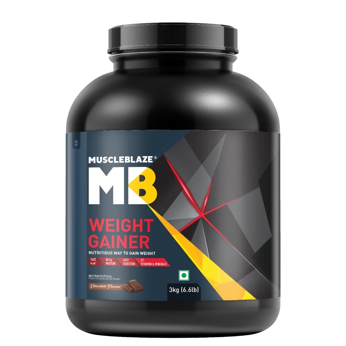 MuscleBlaze Weight Gainer with Added Digezyme (Chocolate, 3kg / 6.6lbs, 30 Servings) - Nutrition and Fitness Supplements | Buy online on ZillyBuy