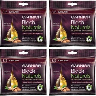 Garnier Black Naturals Burgundy 3.16 Crme Riche Hair Color - 20ml+20g (Pack Of 4) - Hair Oils, Care, and Styling | Buy online on ZillyBuy