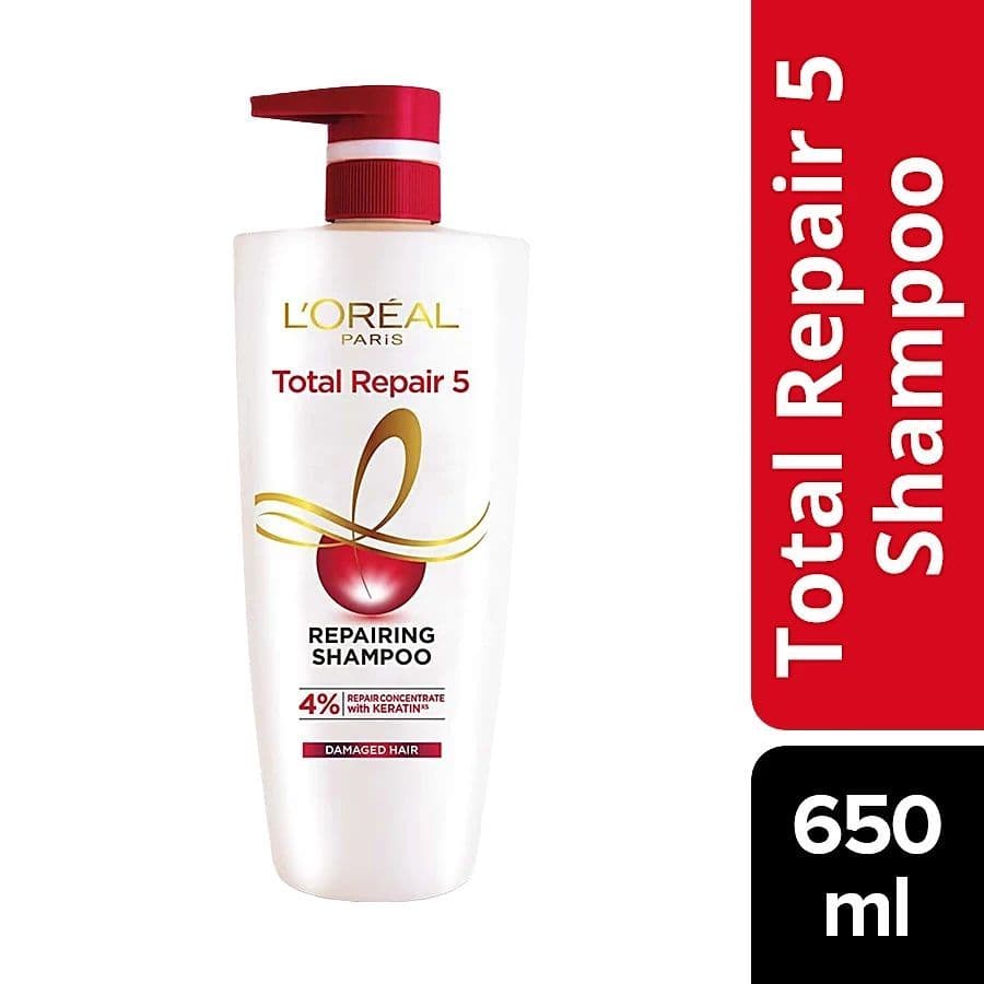 Loreal Paris Total Repair 5 Repairing Shampoo With Keratin Xs, 650 Ml - Shampoos and Conditioners | Buy online on ZillyBuy