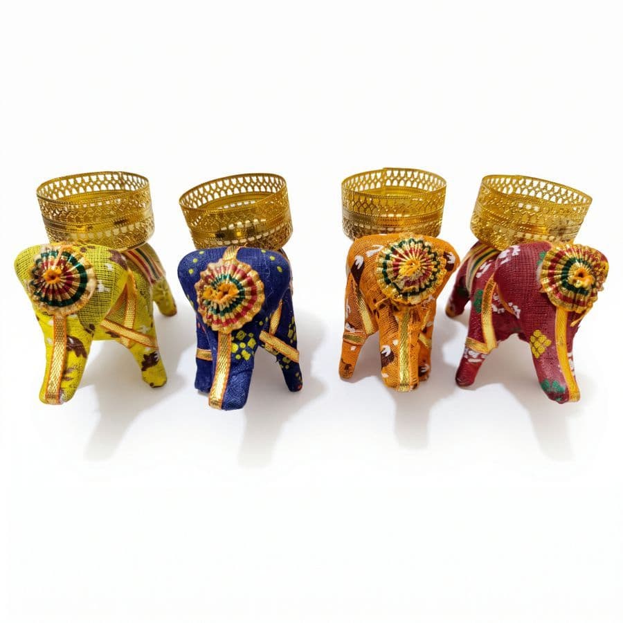 Handcrafted Fabric Elephant Tea Light Candle Holder - Set of 4 - Home Decor | Buy online on ZillyBuy