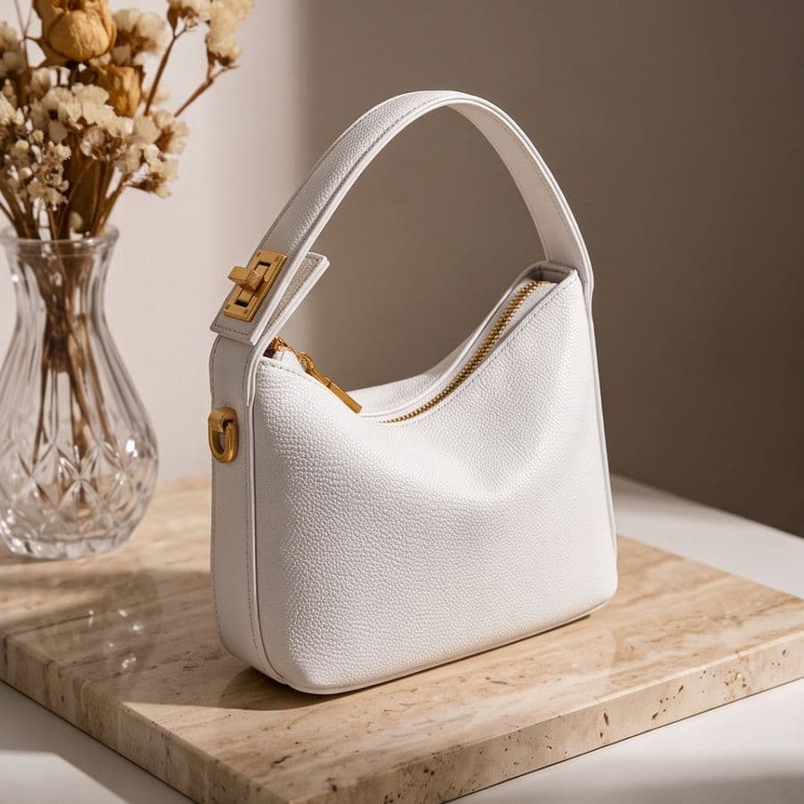 Women’s White Hobo Handbag (White Pebble)