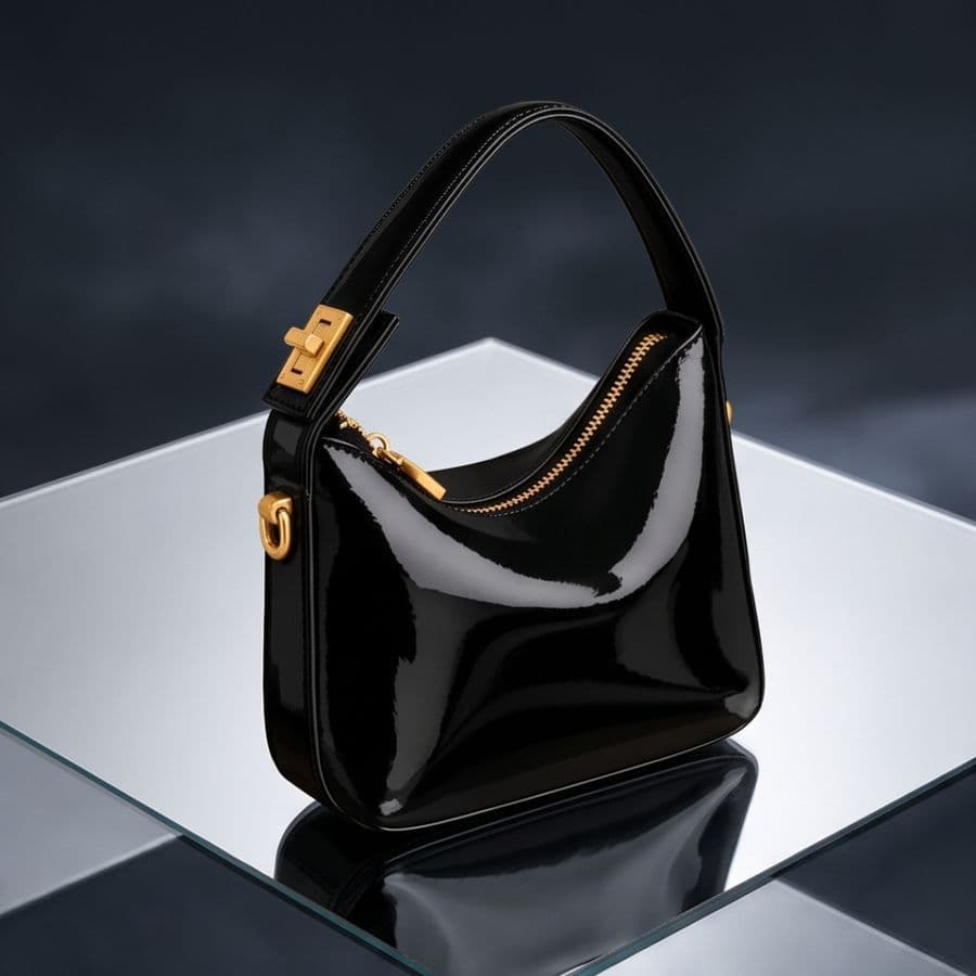 Women’s White Hobo Handbag (Glossy Black)