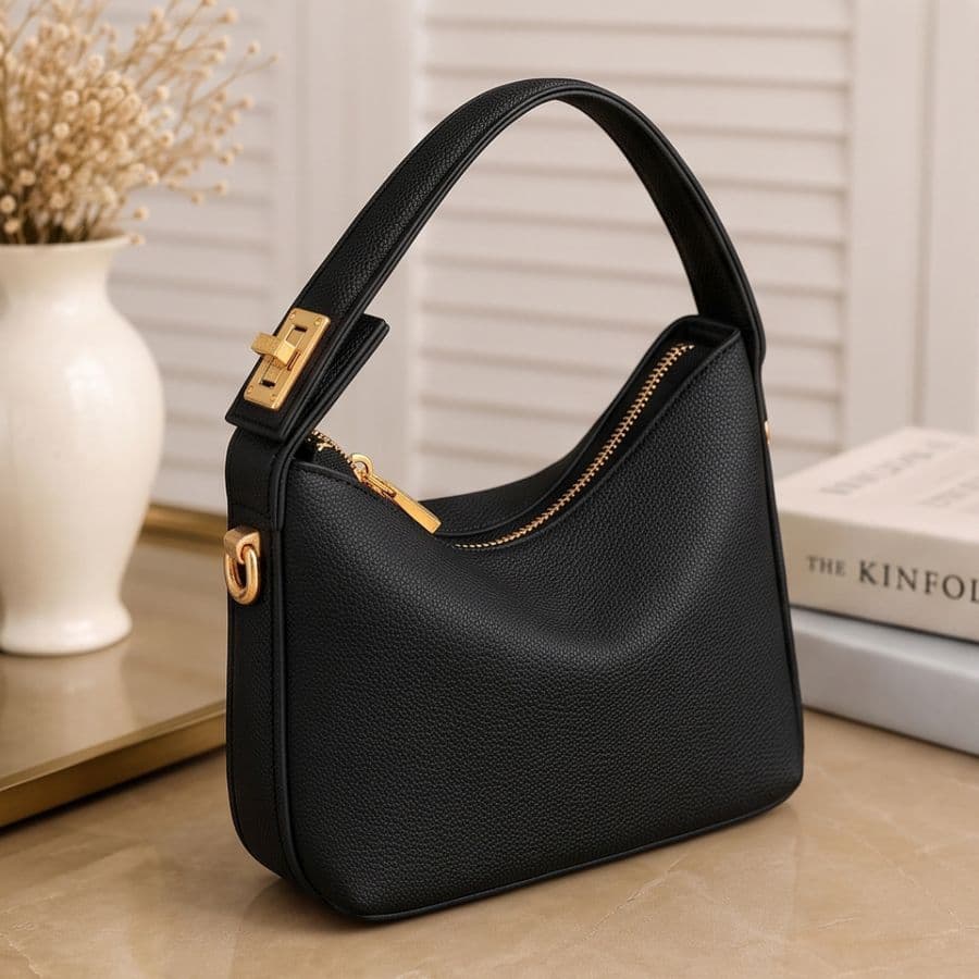 Women’s White Hobo Handbag (Black Pebble)