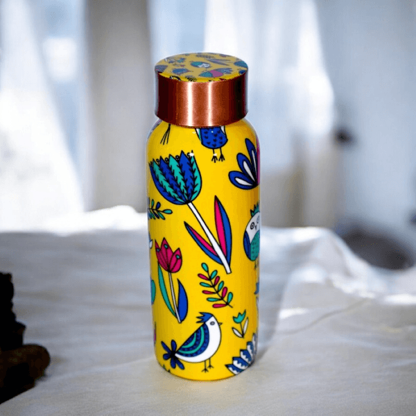 Copper Bottle – Yellow Bird & Flower Print - Kitchen Storage and Containers | Buy online on ZillyBuy
