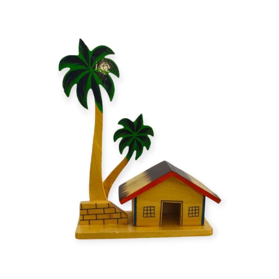 WOODEN MINIATURE HOUSE WITH PALM TREES DECORATIVE SHOWPIECE - Home Decor | Buy online on ZillyBuy