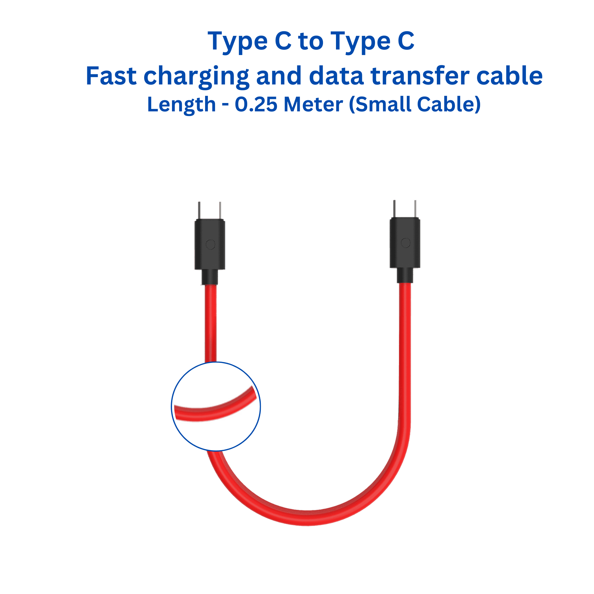 Twance TC23R PVC - Type C to Type C fast Charging & data transfer Cable, 0.25 Meter, Red color - Charger | Buy online on ZillyBuy