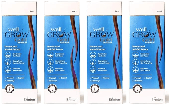 Brinton WellGrow gold hair serum (60 ml) x Pack of 4 (240 ml) - Hair Oils, Care, and Styling | Buy online on ZillyBuy