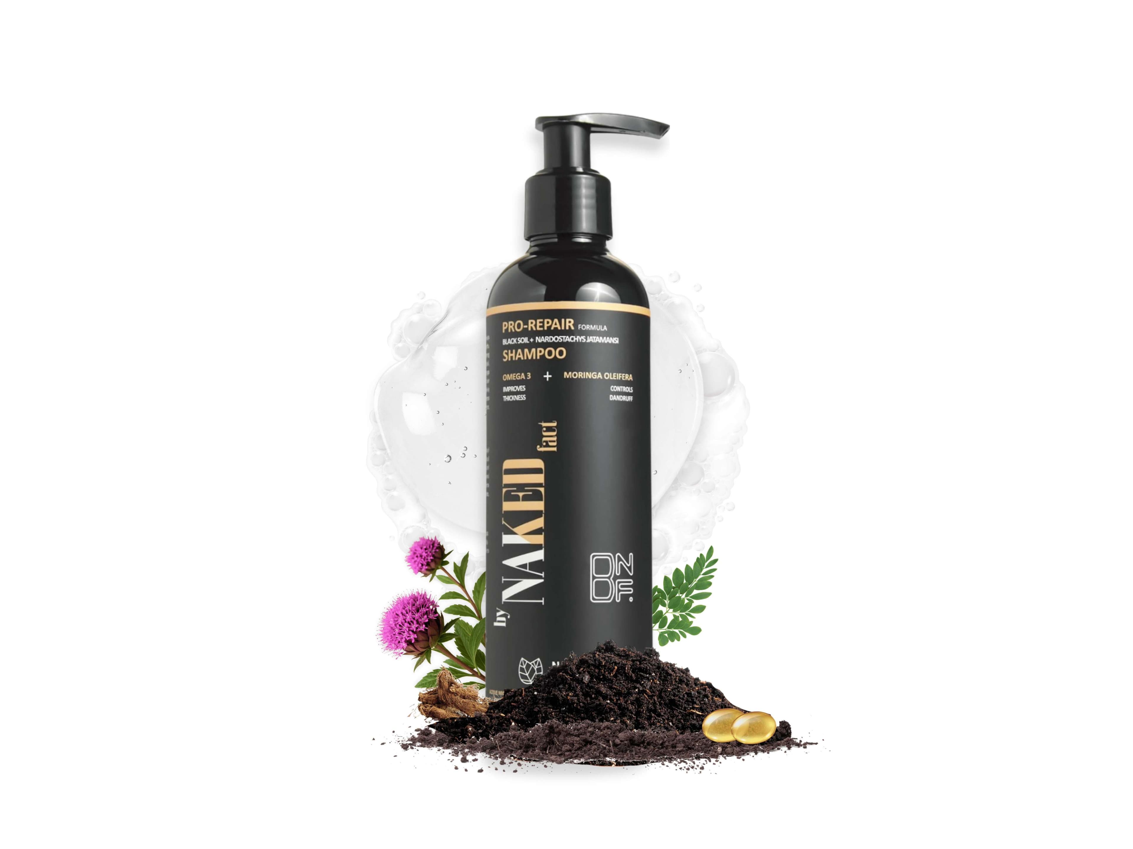 By NAKED fact Pro Repair Anti Hairfall Shampoo| 5x Hair Fall Control Scalp cleaning & Strengthening | Contains Black Soil, Nardostachys Jatamansi, Omega 3 & Moringa Oleifera | For All Hair Types | For Women & Men | 250ml - Hair Care - Shampoo, Oils, Conditioners | Buy online on ZillyBuy