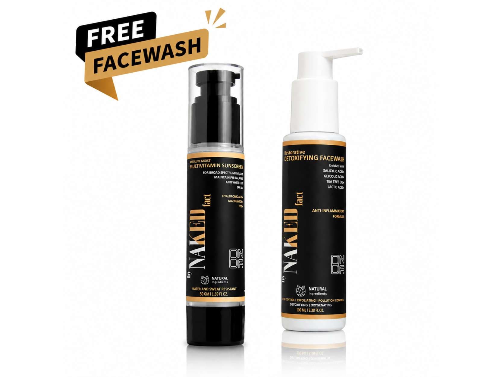By NAKED fact Multivitamin SPF 50 Sunscreen- 50 GM (Free Restorative Detoxifying Facewash- 100ml) (BUY 1 GET 1 FREE) - Skin Care - Lotions, Moisturisers, and Creams | Buy online on ZillyBuy