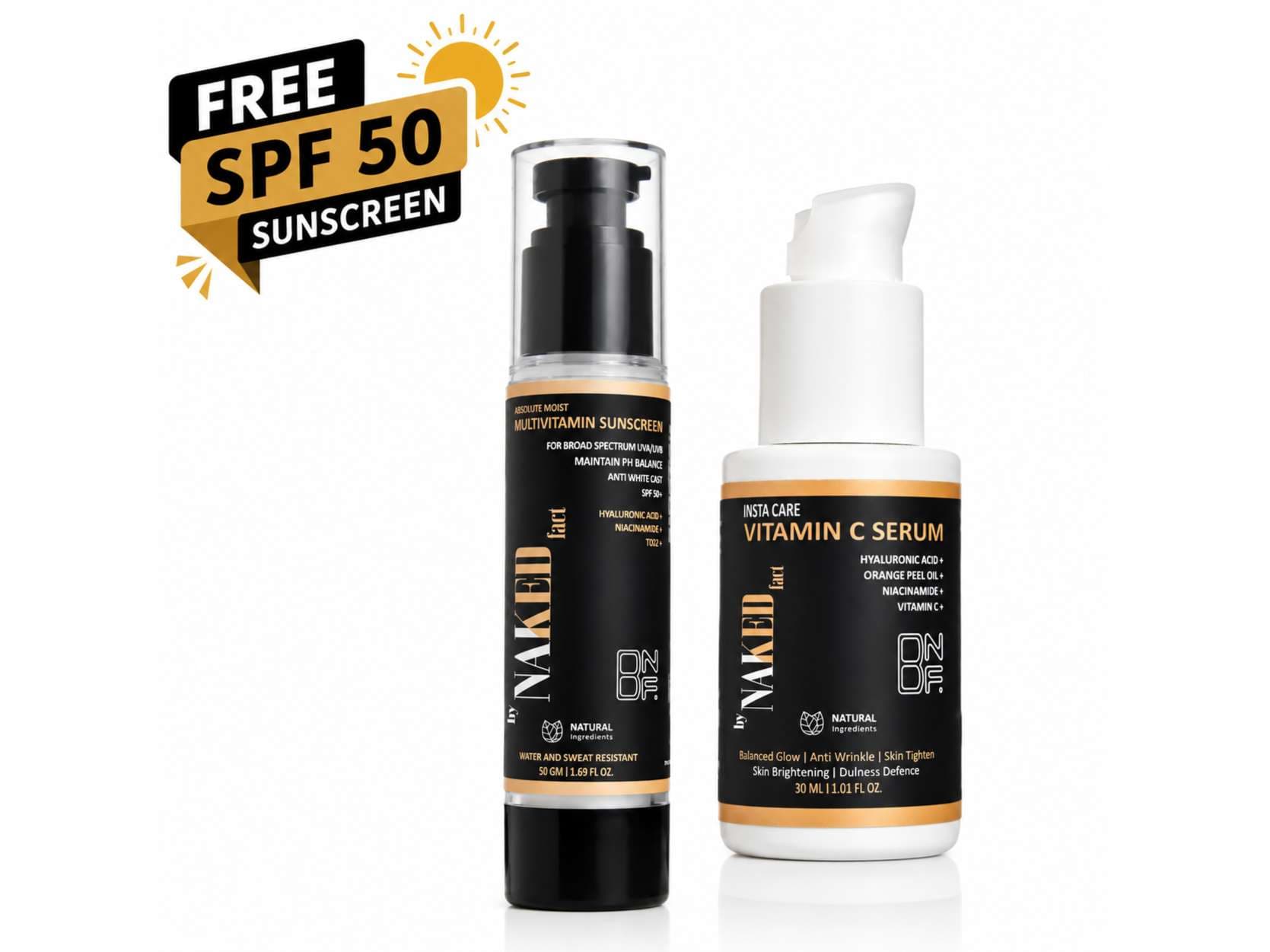 By NAKED fact 20% Vitamin C Serum- 30 ML (Free Multivitamin SPF 50 Sunscreen 50 GM )(BUY 1 GET 1 Free) - Skin Care - Lotions, Moisturisers, and Creams | Buy online on ZillyBuy