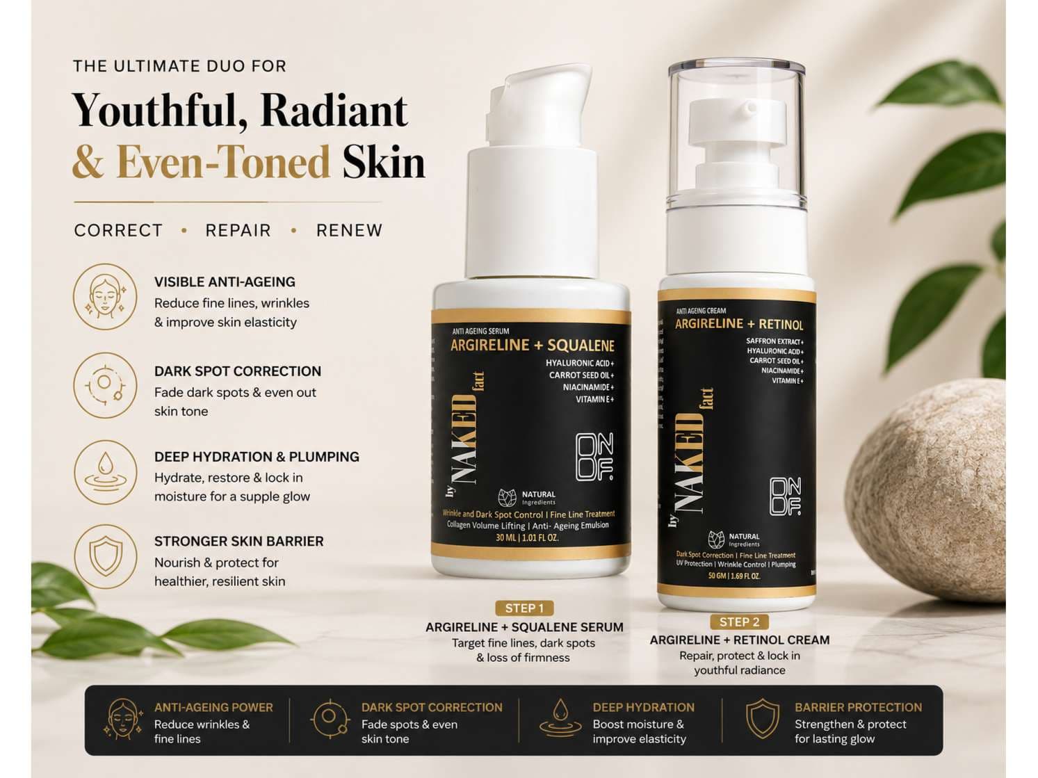 By NAKED fact Wrinkle Repair Duo (Collagen ++ Retinol Cream- 50 GM + Collagen ++ Anti Ageing Serum- 50 GM) - Skin Care - Lotions, Moisturisers, and Creams | Buy online on ZillyBuy