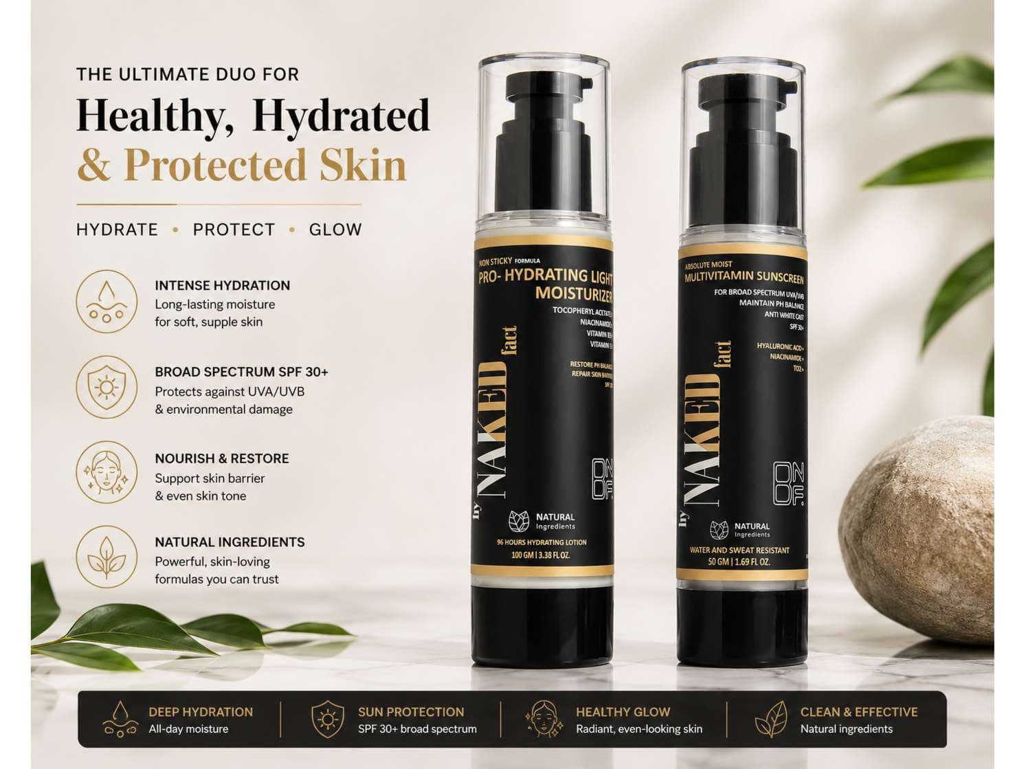 By NAKED fact Hydration Shield Combo (Multivitamin SPF 50 Sunscreen- 50 GM + Hydrating Light Moisturizer- 100 GM) - Skin Care - Lotions, Moisturisers, and Creams | Buy online on ZillyBuy