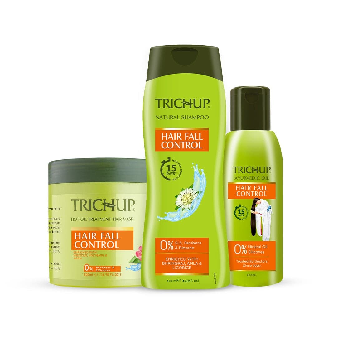 Trichup Hair Fall Control Kit – Oil 200 ml, Shampoo 400 ml, Mask 500 ml – Complete Herbal Hair Care - Hair Care - Shampoo, Oils, Conditioners | Buy online on ZillyBuy