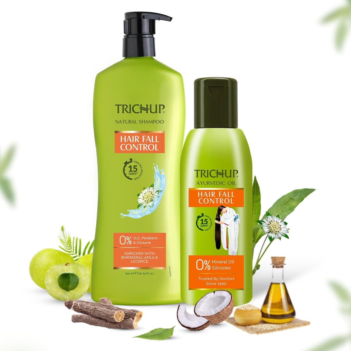 Trichup Hair Fall Control Oil 200 ml & Shampoo 640 ml Combo – Herbal Hair Care for Stronger, Healthier Hair - Hair Care - Shampoo, Oils, Conditioners | Buy online on ZillyBuy