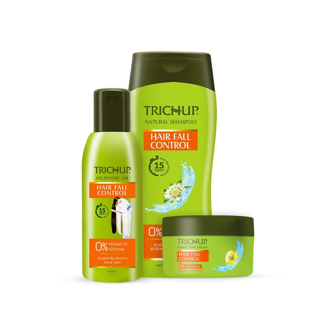 Trichup Hair Fall Control Kit Oil 200 ml, Shampoo 200 ml, Cream 200 ml, Complete Herbal Hair Care - Hair Care - Shampoo, Oils, Conditioners | Buy online on ZillyBuy