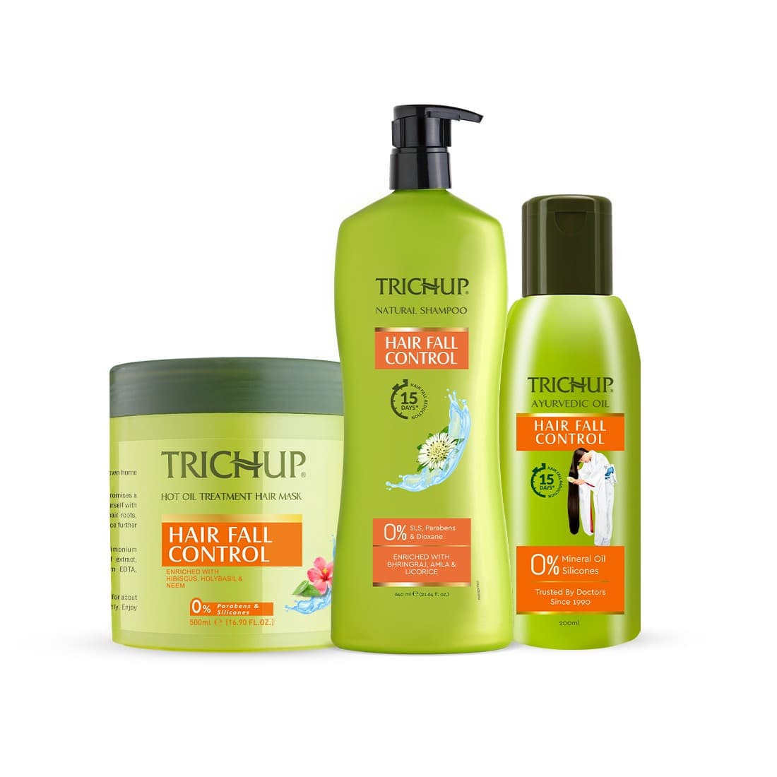 Trichup Hair Fall Control Kit – Oil 200 ml, Shampoo 640 ml, Mask 500 ml – Complete Herbal Hair Care for Stronger, Healthier Hair - Hair Care - Shampoo, Oils, Conditioners | Buy online on ZillyBuy