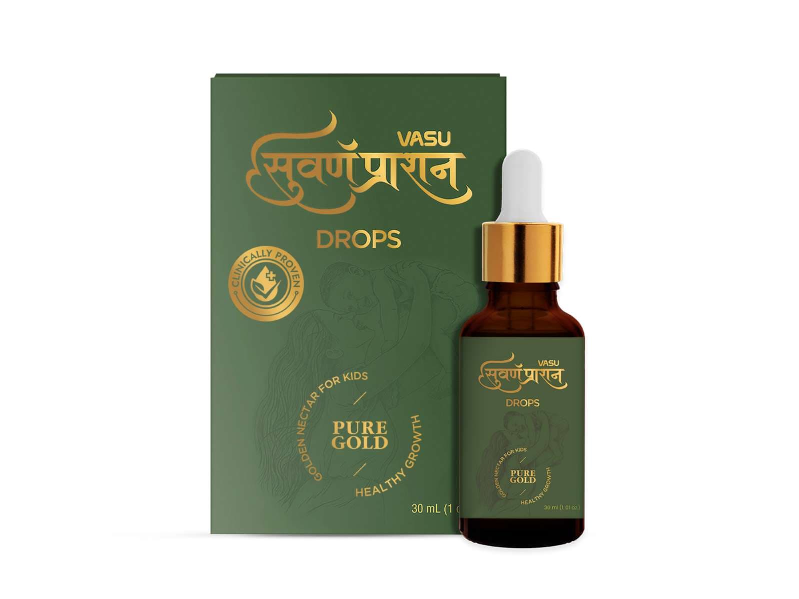 VASU Swarnaprashan Drops 30ml Natural 24K Gold | Immunity & Strength Booster for Kids (0-16 Years) - Nutrition and Fitness Supplements | Buy online on ZillyBuy
