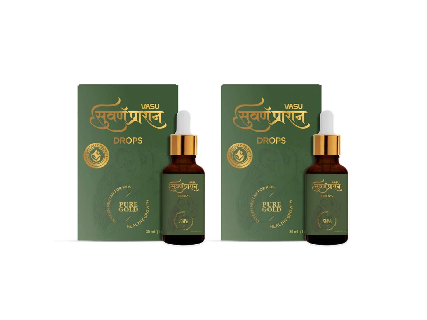 VASU Swarnaprashan Drops 30ml (Pack Of 2 *30) Natural 24K Gold | Immunity & Strength Booster for Kids (0-16 Years) - Nutrition and Fitness Supplements | Buy online on ZillyBuy