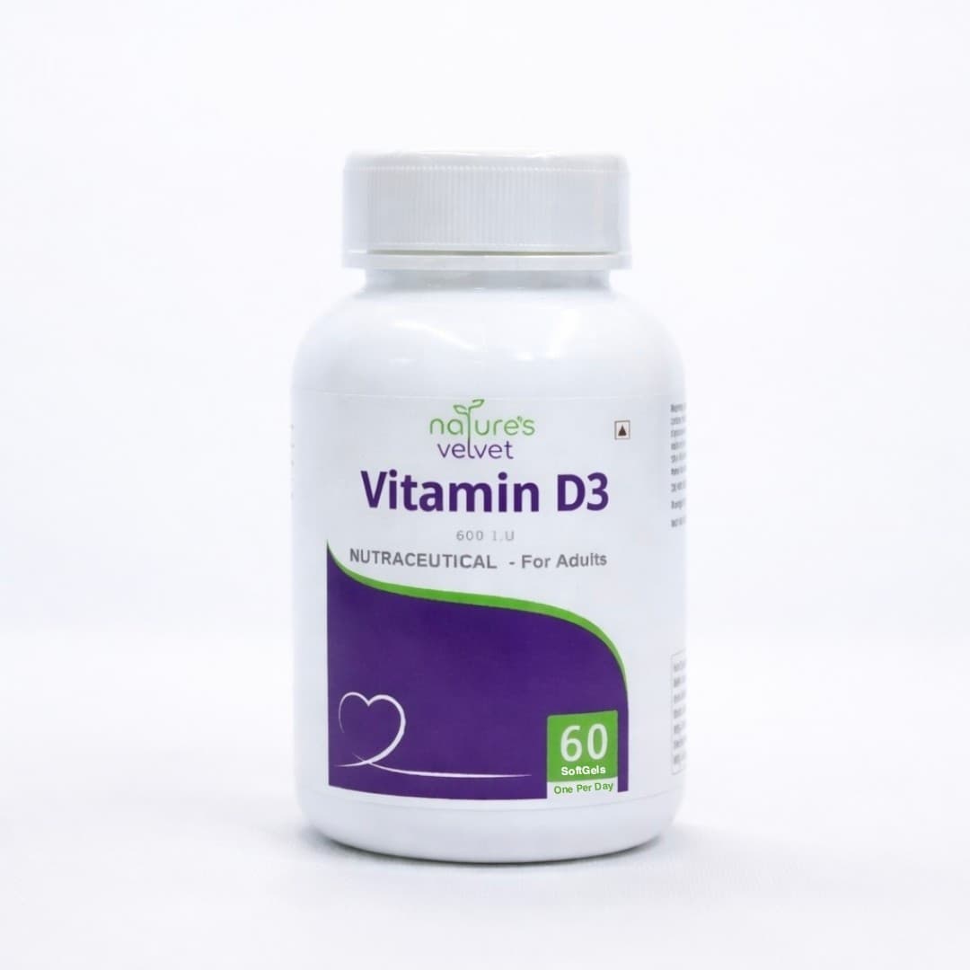 Natures Velvet Vitamin D3 600 IU Softgels for Bone Strength, Teeth Health & Calcium Absorption – 60 Softgels - Nutrition and Fitness Supplements | Buy online on ZillyBuy