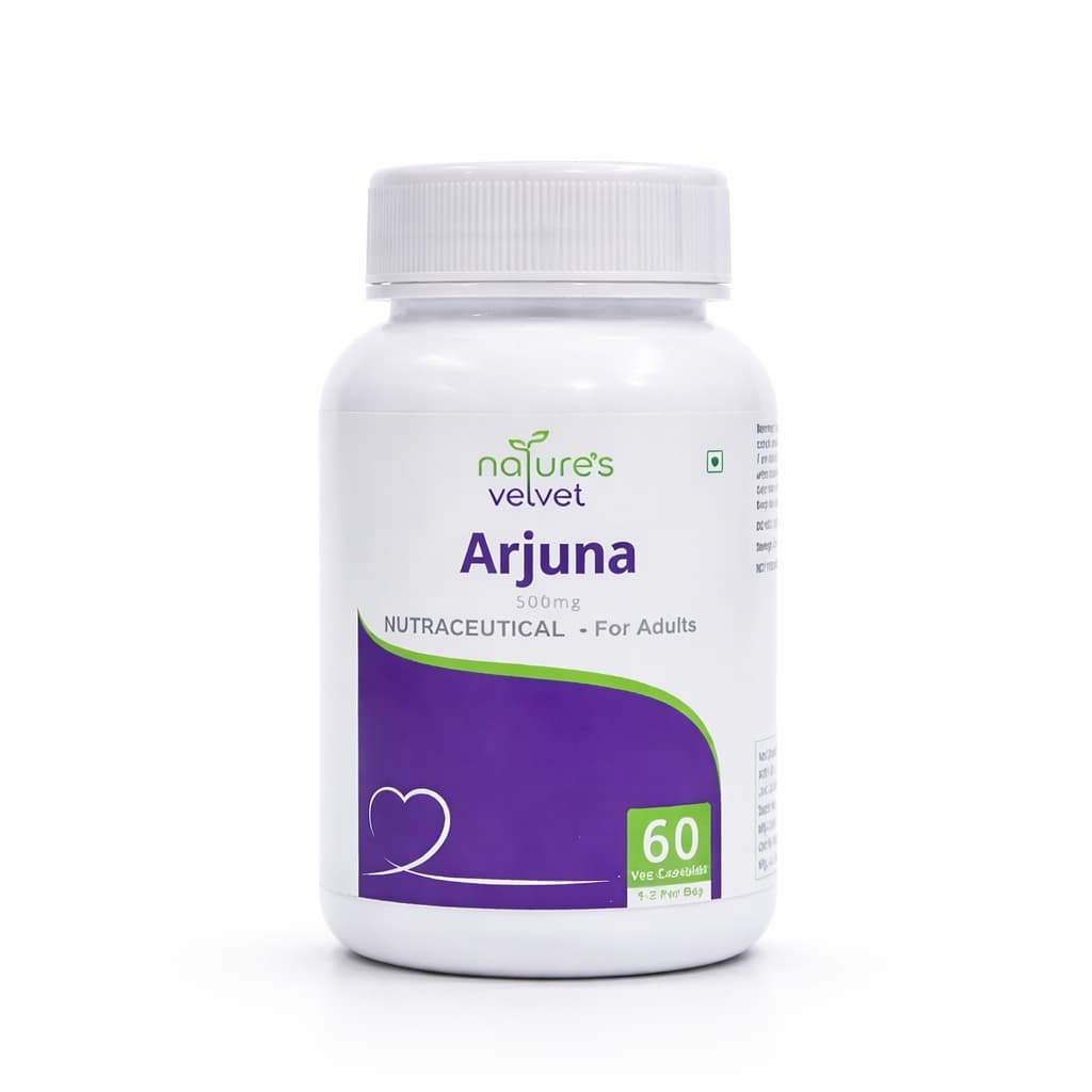 Natures Velvet Arjuna Herbal Extract 500mg Capsules for Heart Health Support, Herbal Supplement, Antioxidant Formula, 60 Vegetarian Capsules - Nutrition and Fitness Supplements | Buy online on ZillyBuy