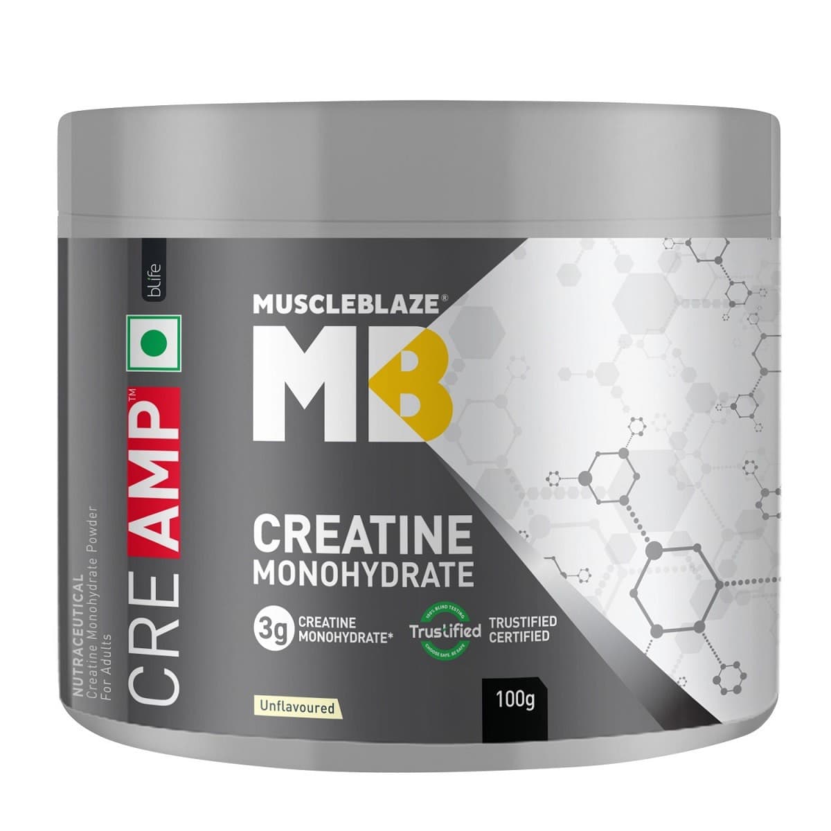MuscleBlaze Creatine Monohydrate CreAMP (Unflavoured,100g) Trustified Certified Creatine - Nutrition and Fitness Supplements | Buy online on ZillyBuy