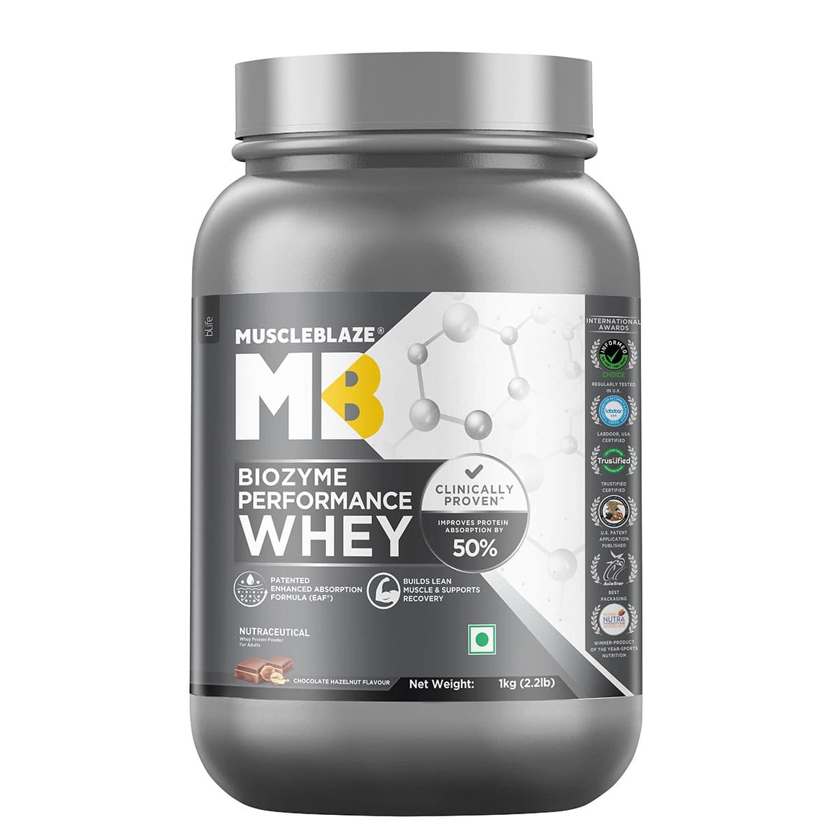 MuscleBlaze Biozyme Performance Whey Protein (Chocolate Hazelnut, 1 kg) - Nutrition and Fitness Supplements | Buy online on ZillyBuy