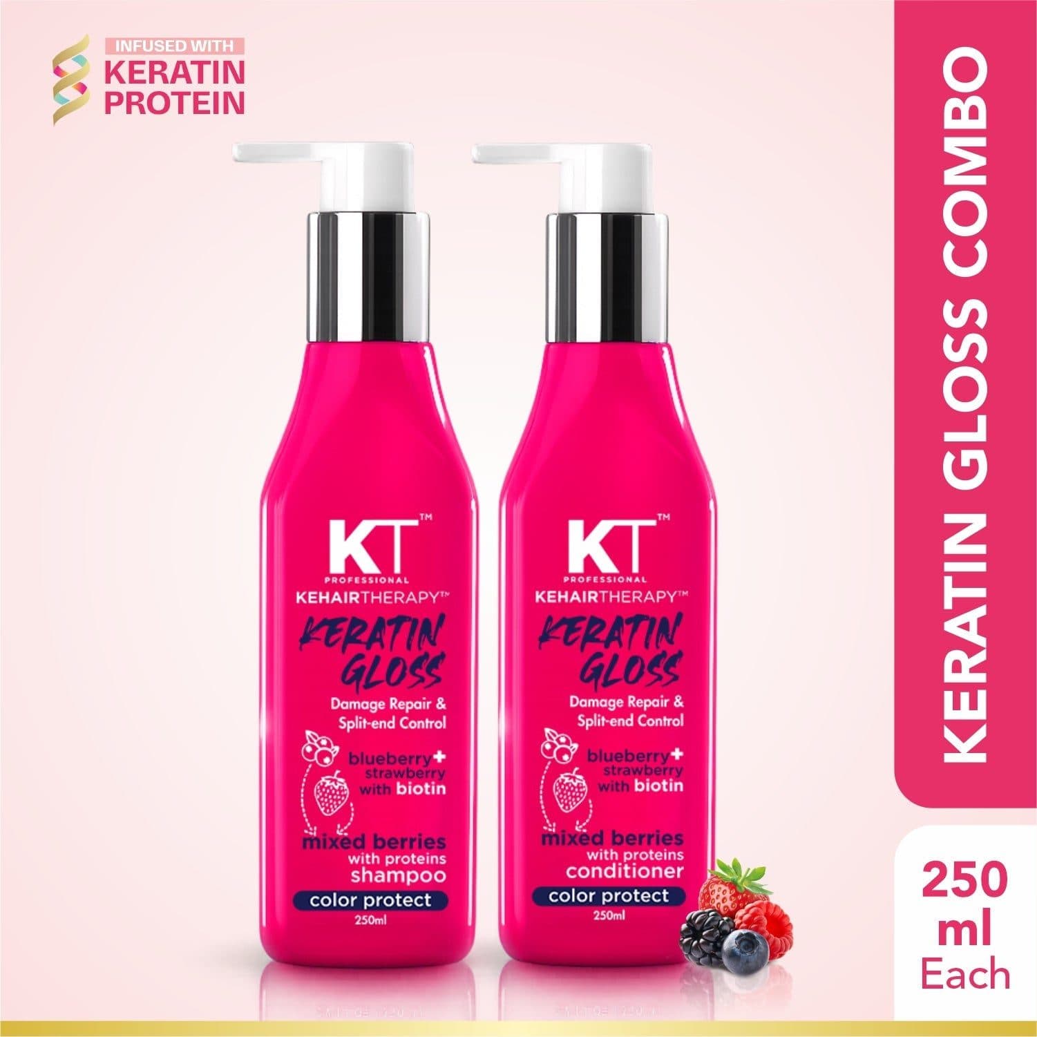 KT Professional Keratin Gloss Shampoo & Conditioner, Damage Repair & Split-End Care - 500ml - Hair Care - Shampoo, Oils, Conditioners | Buy online on ZillyBuy