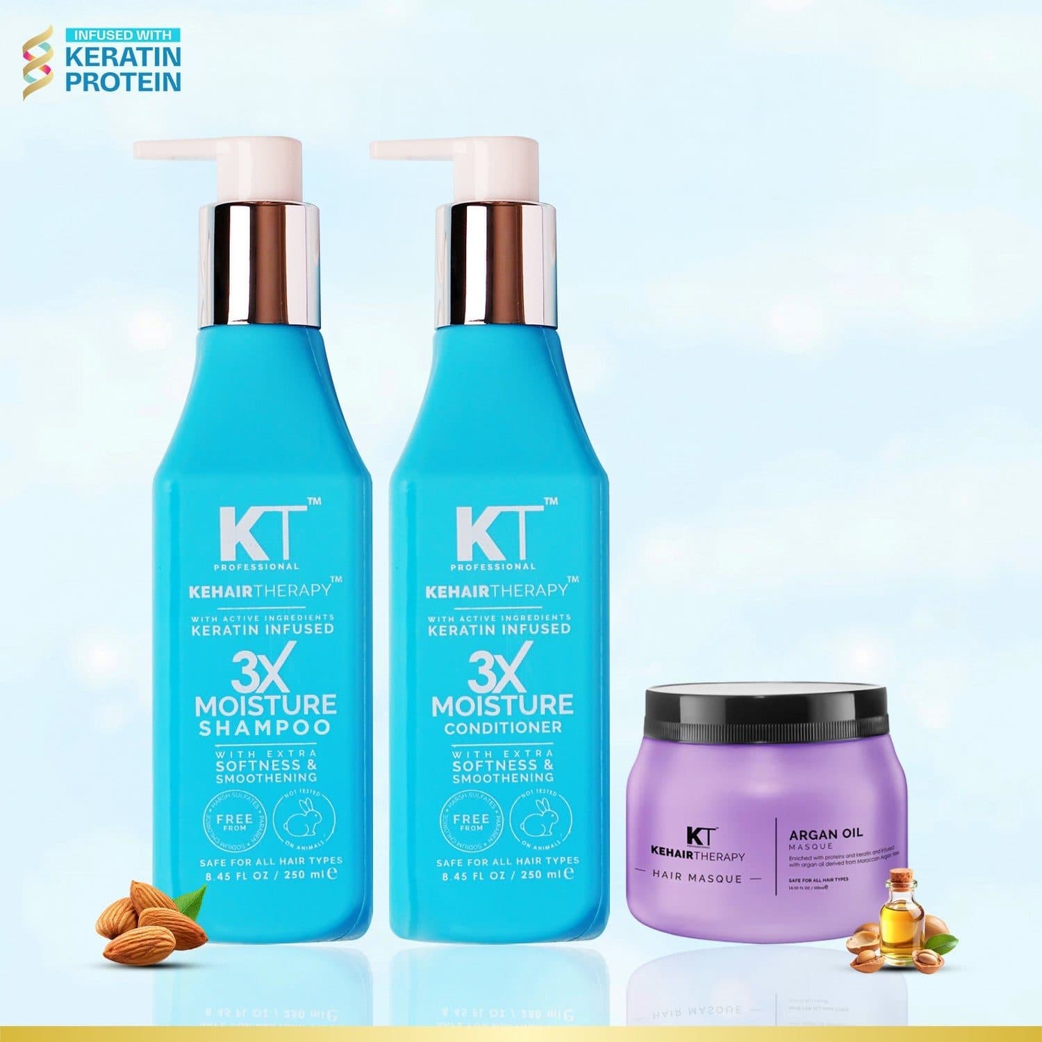 KT Professional 3X Moisture Shampoo & Conditioner + Argan Oil Hair Masque - 750ml - Hair Care - Shampoo, Oils, Conditioners | Buy online on ZillyBuy