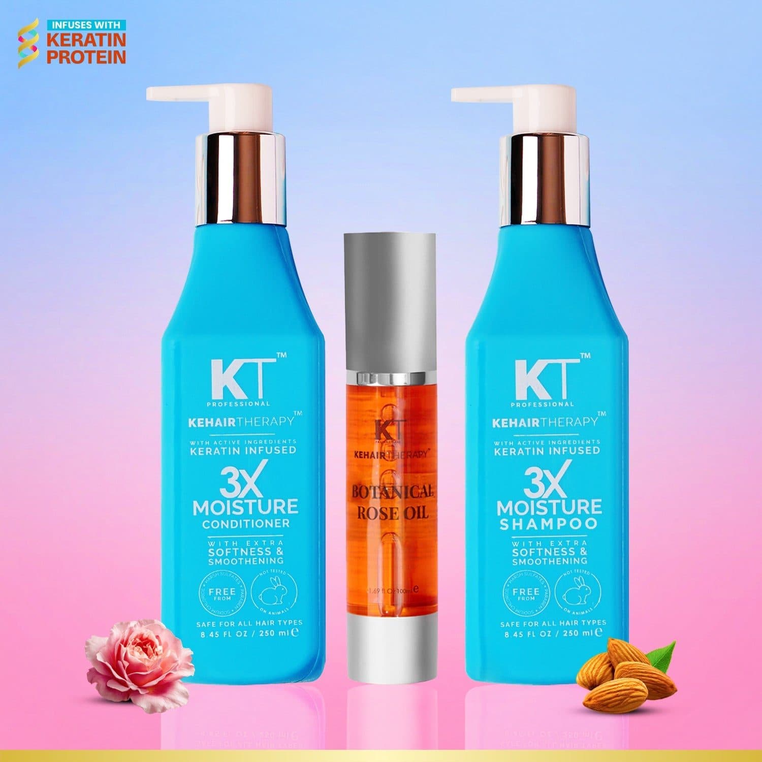 KT Professional 3X Moisture Shampoo & Conditioner + Botanical Rose Oil - 750ml - Hair Care - Shampoo, Oils, Conditioners | Buy online on ZillyBuy