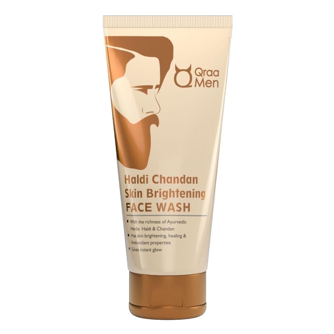 Qraa Haldi Chandan Skin Brightening Face wash for Men, With Sandalwood and Turmeric Extracts, Paraben & Colorant Free - 100g - Skin Care - Lotions, Moisturisers, and Creams | Buy online on ZillyBuy