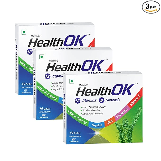 Health Ok Multi Vitamin and Mineral Health Supplement (for Energy and Overall Health with added Immunity) Tablets (Pack of 3) - Nutrition and Fitness Supplements | Buy online on ZillyBuy