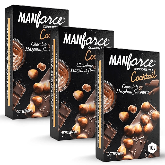 MANFORCE Cocktail Condoms with Dotted-Rings Hazelnut & Chocolate Flavoured- 10 Pieces x Pack of 3 Condom (Set of 3 30 Sheets) - Sexual Wellness | Buy online on ZillyBuy