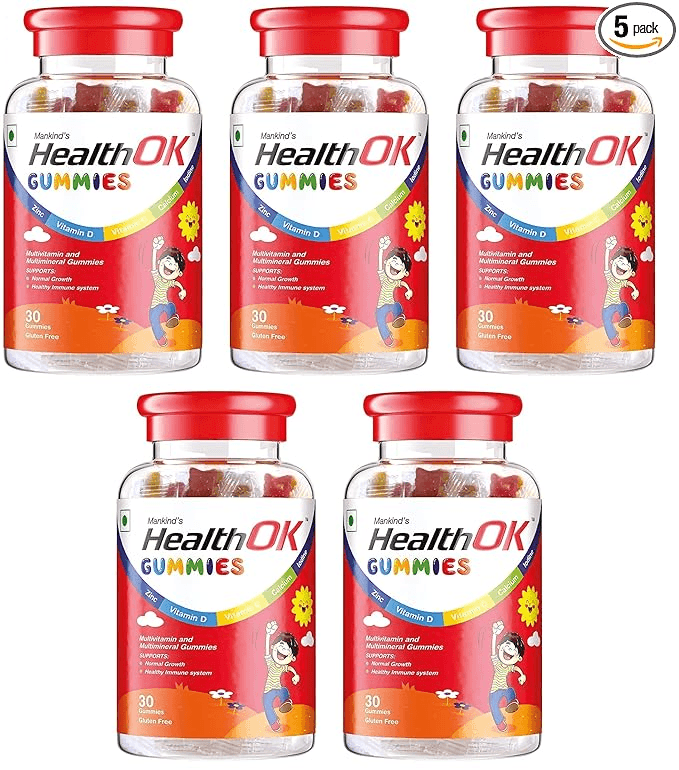 Health Ok Mankind Gummies Multivitamin and Multimineral for Kids Supports Normal Growth Healthy Immune system and Brain Function for 7 -17-year-old Bottle of 30 Gummies x Pack of 5 - Nutrition and Fitness Supplements | Buy online on ZillyBuy