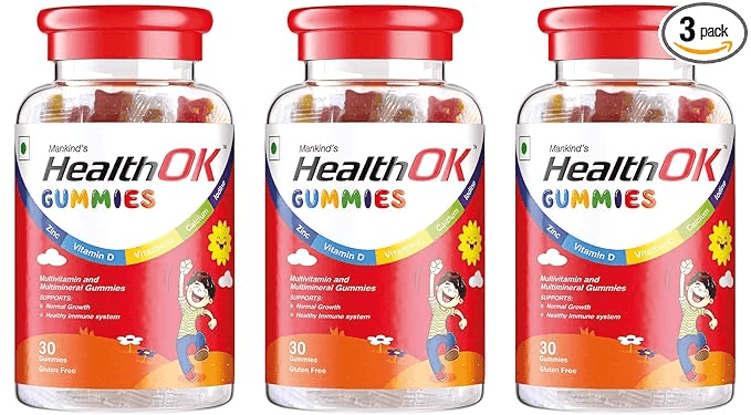 Health Ok Gummies Multivitamin & Multimineral for Kids Supports Growth7 -17 years x 3 (3 x 30 No) - Nutrition and Fitness Supplements | Buy online on ZillyBuy