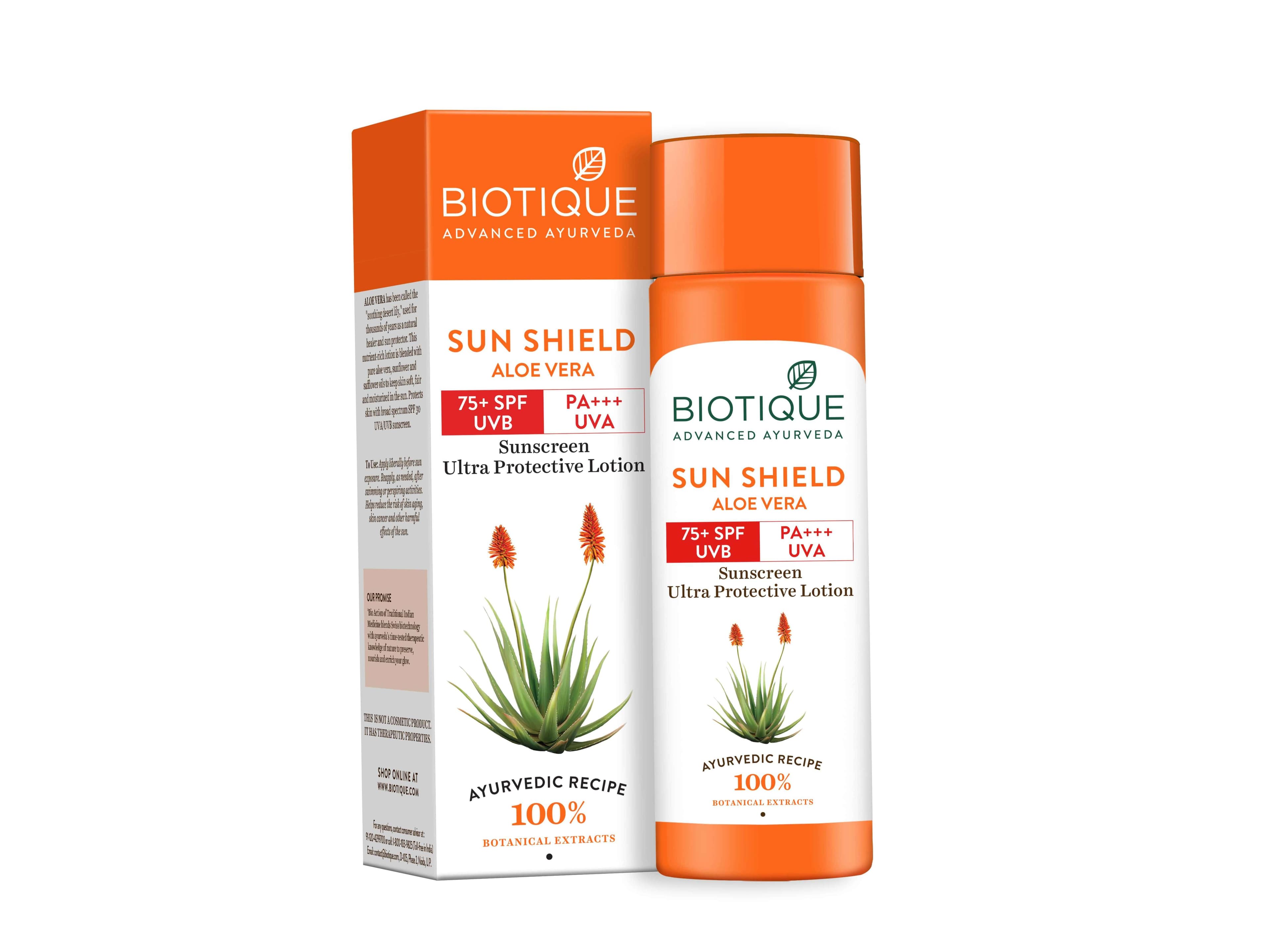 Biotique Sun Shield Aloe Vera 75+SPF Sunscreen Lotion 190ml - Skin Care - Lotions, Moisturisers, and Creams | Buy online on ZillyBuy