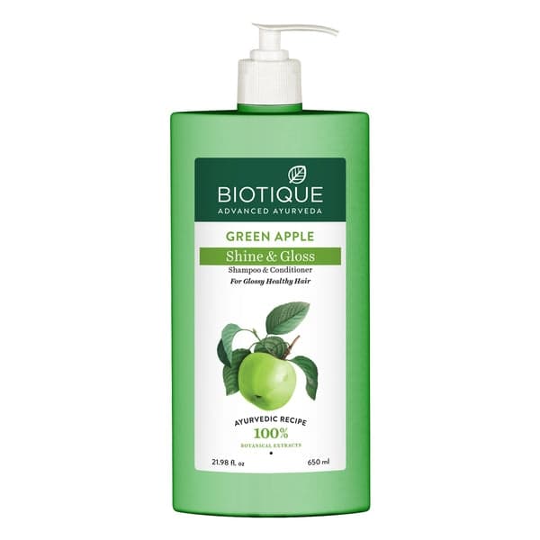 Biotique Green Apple Shine & Gloss Shampoo with Conditioner 650ml - Hair Care - Shampoo, Oils, Conditioners | Buy online on ZillyBuy
