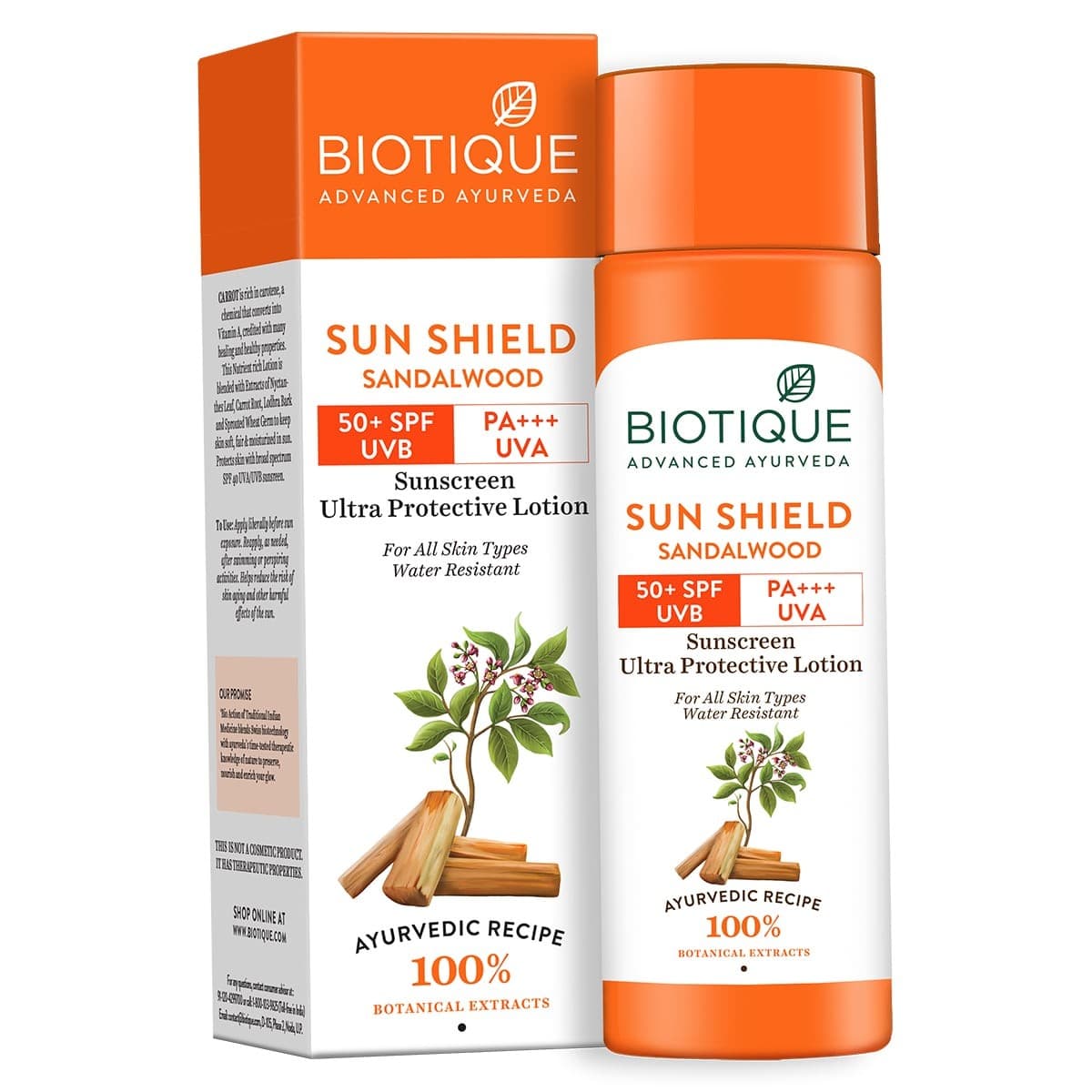 Biotique Sun Shield Sandalwood 50+SPF Sunscreen Lotion 190ml - Skin Care - Lotions, Moisturisers, and Creams | Buy online on ZillyBuy