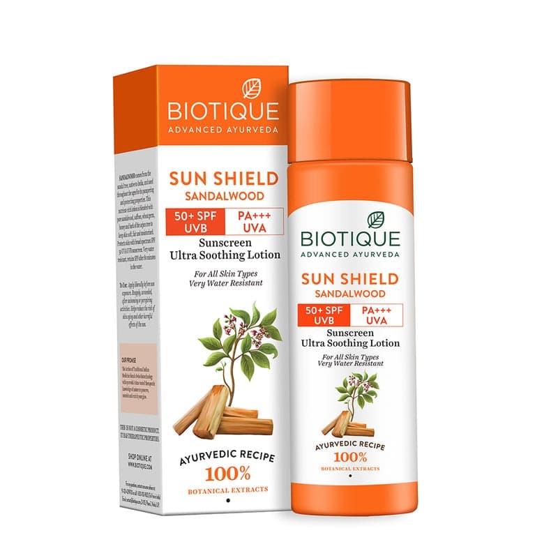 Biotique Sun Shield Sandalwood 50+SPF Sunscreen Lotion 120ml - Skin Care - Lotions, Moisturisers, and Creams | Buy online on ZillyBuy