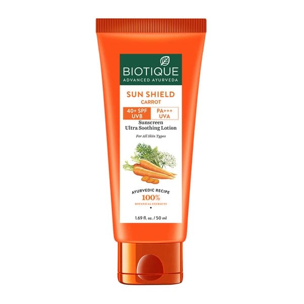 Biotique Sun Shield Carrot 40+SPF Sunscreen Lotion 50ml - Skin Care - Lotions, Moisturisers, and Creams | Buy online on ZillyBuy