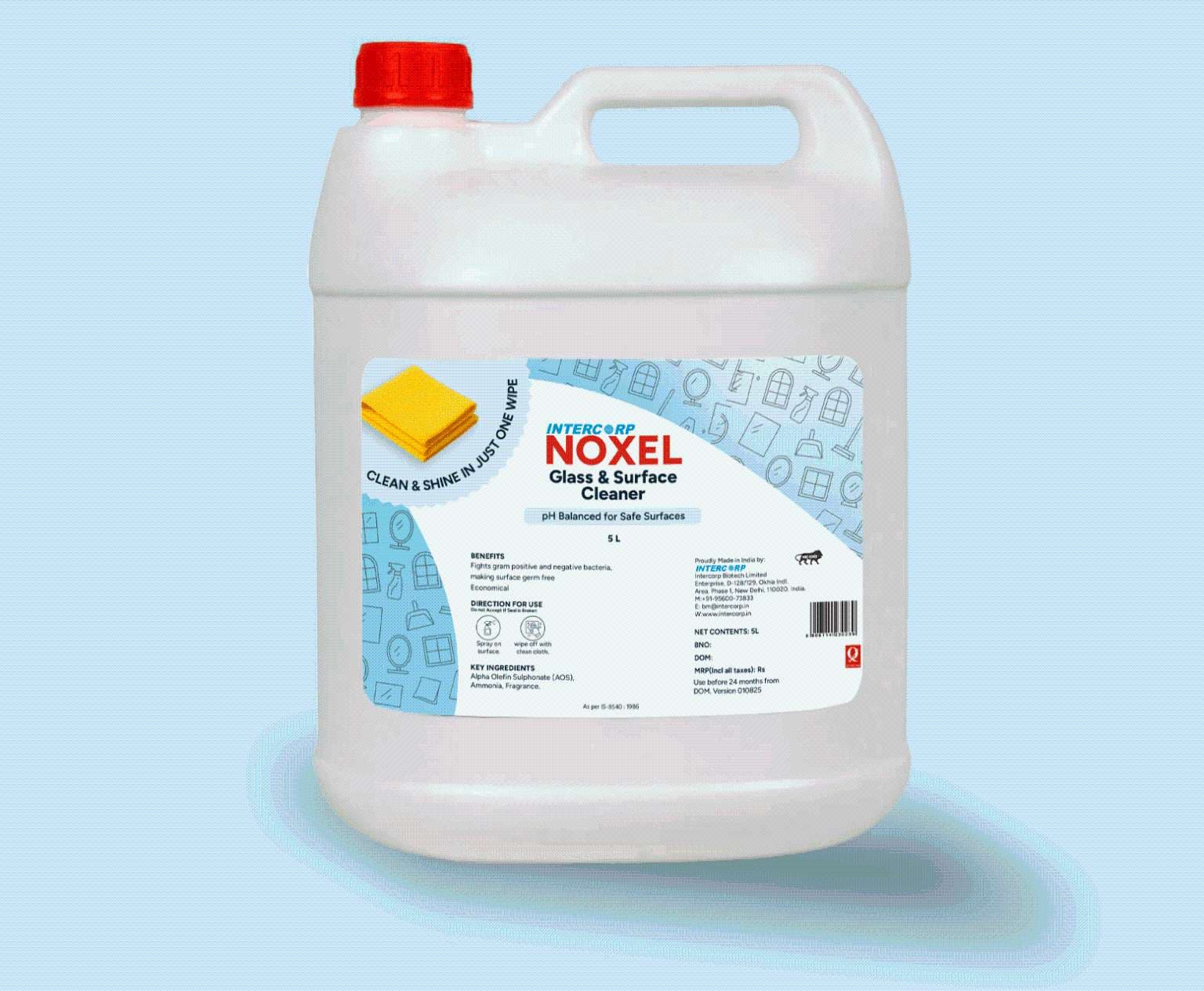 Intercorp Noxel Glass & Surface Cleaner Sprayer,Jumbo Saver Pack - 5 Litre - Bins and Bathroom | Buy online on ZillyBuy