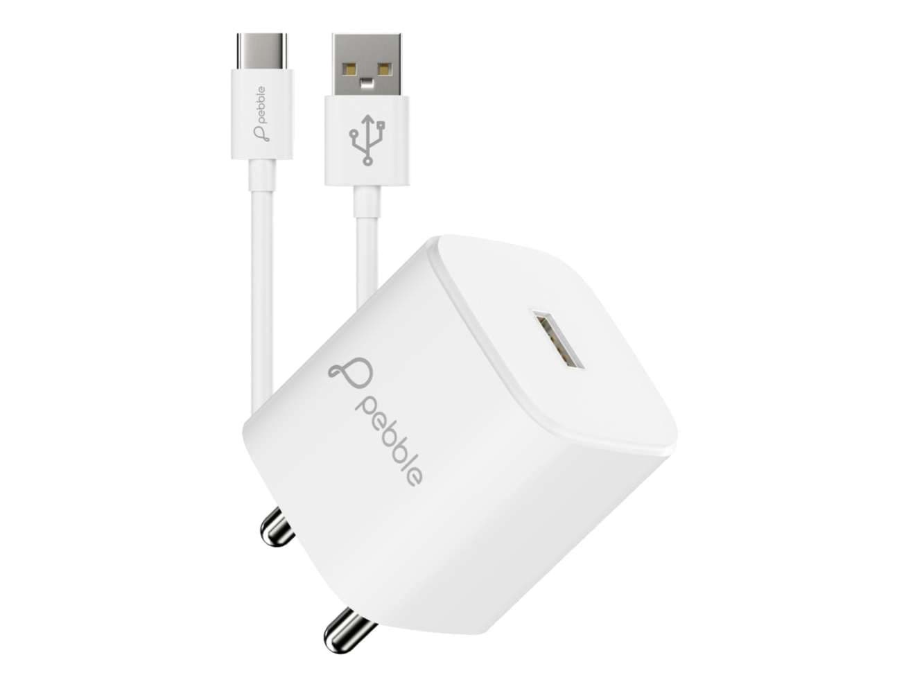 Pebble 12W Quick Wall Charger with Single USB Output | Includes Type-C Cable | Compact & Durable | Universal Compatibility - Charger | Buy online on ZillyBuy