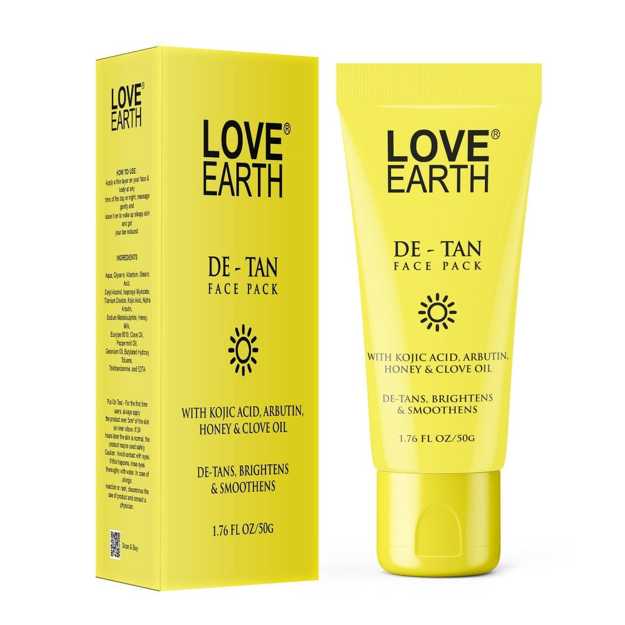 Love Earth De-Tan Face Pack for Instant Tan Removal Brightens & Smoothens All Skin Type 50g - Skin Care - Face Cleansers | Buy online on ZillyBuy