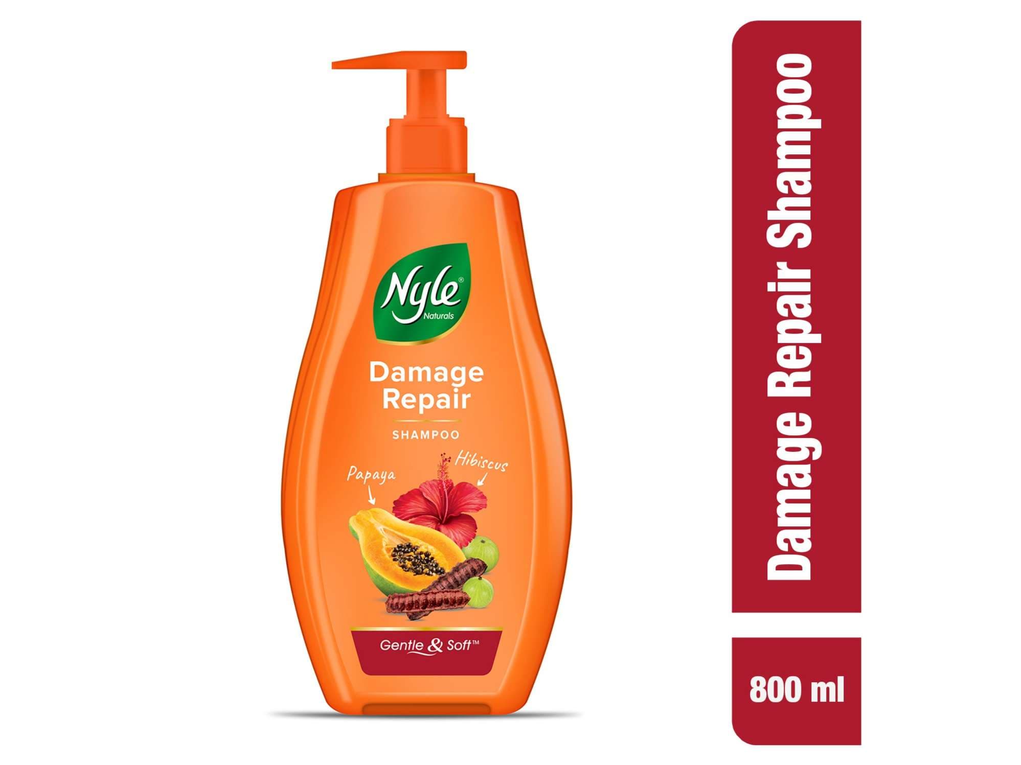 Nyle Naturals Damage Repair Anti Hairfall Shampoo, With Shikakai and Hibiscus,Gentle and soft shampoo, PH balanced and Paraben free - 800 ml - Hair Care - Shampoo, Oils, Conditioners | Buy online on ZillyBuy