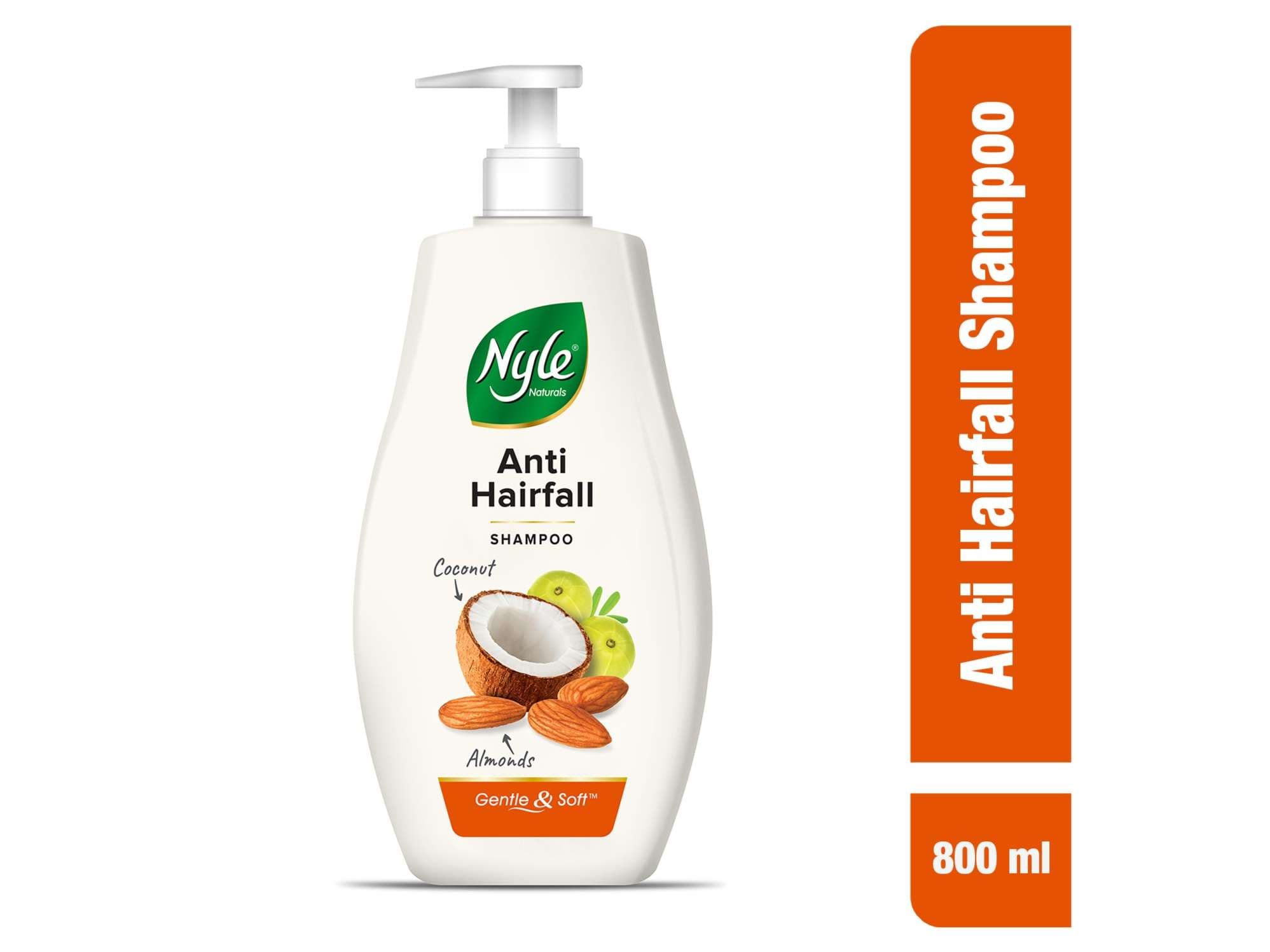 Nyle Naturals Anti-Hairfall Shampoo, With Coconut Milk, Badam and Amla, Gentle & Soft Shampoo, pH Balanced and Paraben Free, For Men and Women, 800 ml - Hair Care - Shampoo, Oils, Conditioners | Buy online on ZillyBuy
