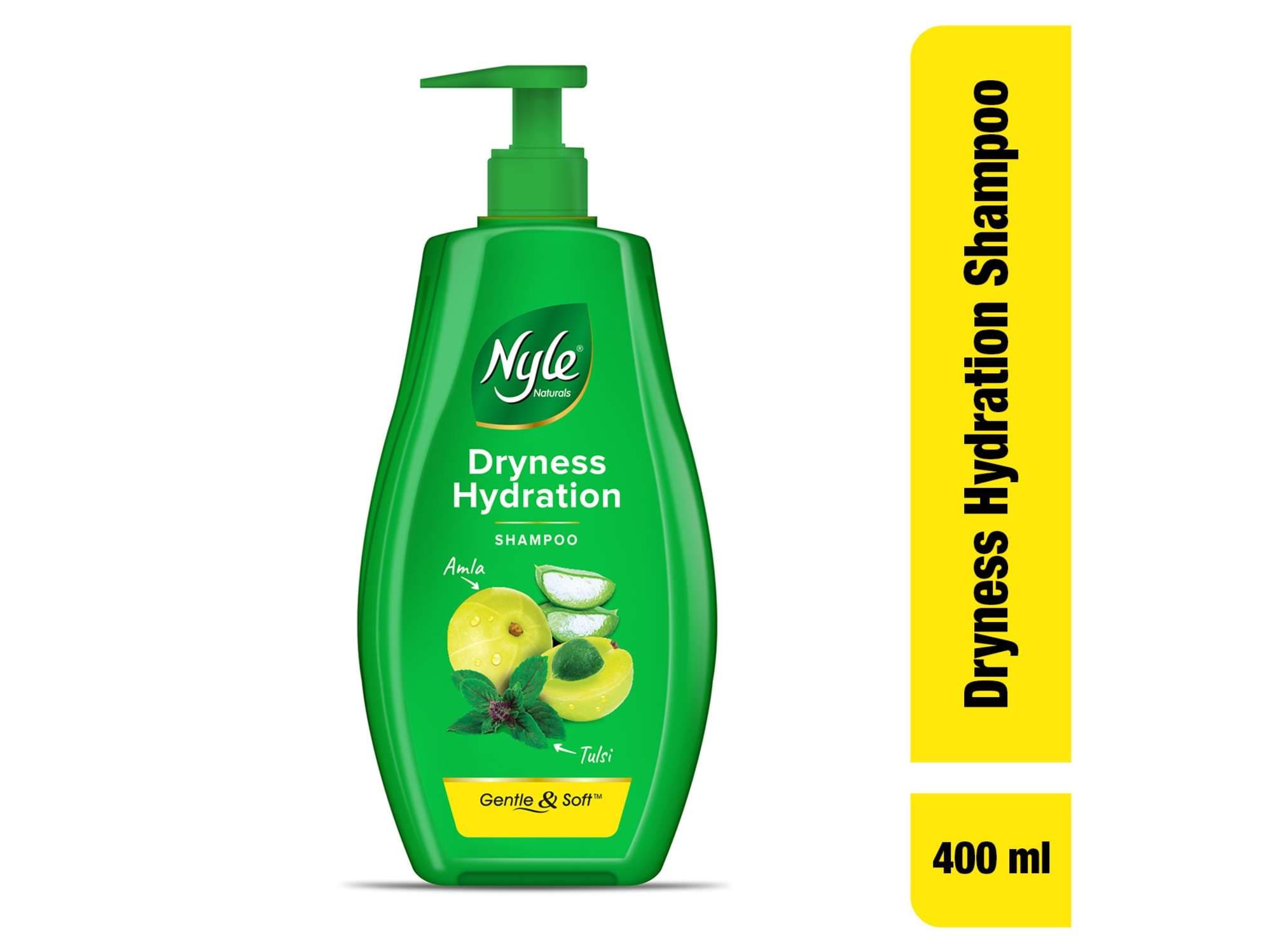 Nyle Naturals Dryness Hydration Shampoo, with Tulsi, Amla and Aloe Vera, pH Balanced and Paraben Free, For Men & Women, 400 ml - Hair Care - Shampoo, Oils, Conditioners | Buy online on ZillyBuy