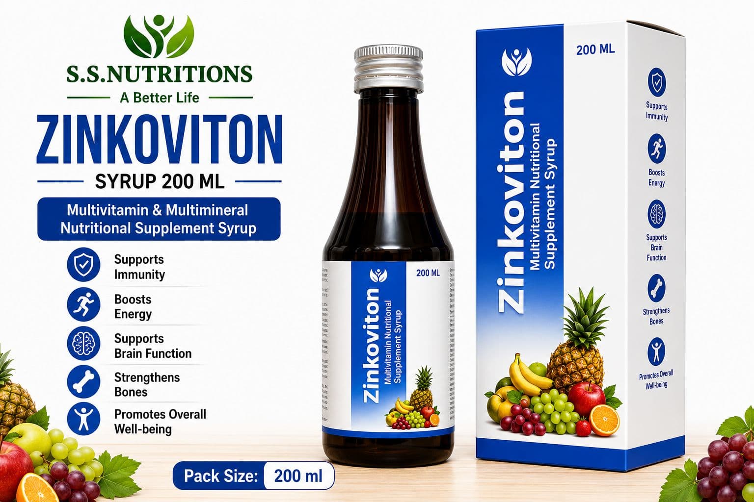 Zinkoviton Multivitamin Syrup Bottle - 200ml - Nutrition and Fitness Supplements | Buy online on ZillyBuy