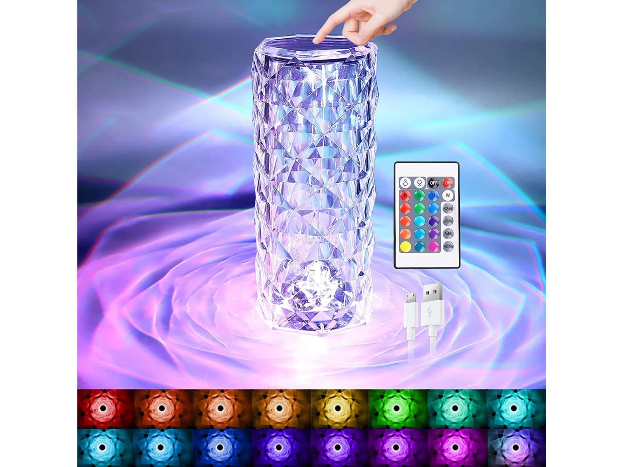 16 color changing rose crystal diamond table lamp