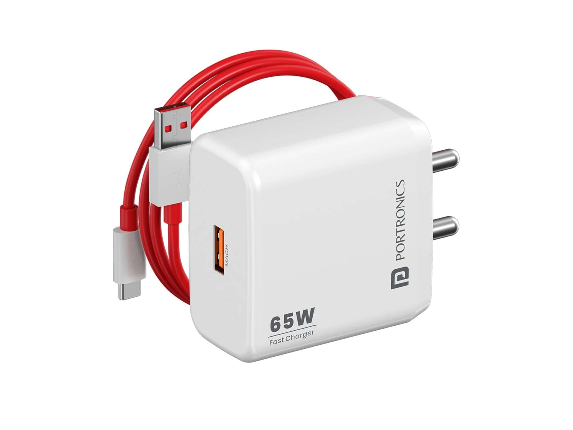 Portronics Adapto 65A 65W Super Fast Charger, High-Speed MACH USB-A, 1 M Fast Charging Cable, Compatible with OnePlus, Oppo, and Realme - Charger | Buy online on ZillyBuy